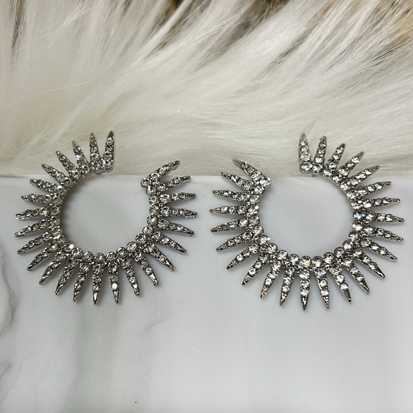 Anthropologie Rhinestone Spike Open Hoop Earrings - Picture 10 of 16